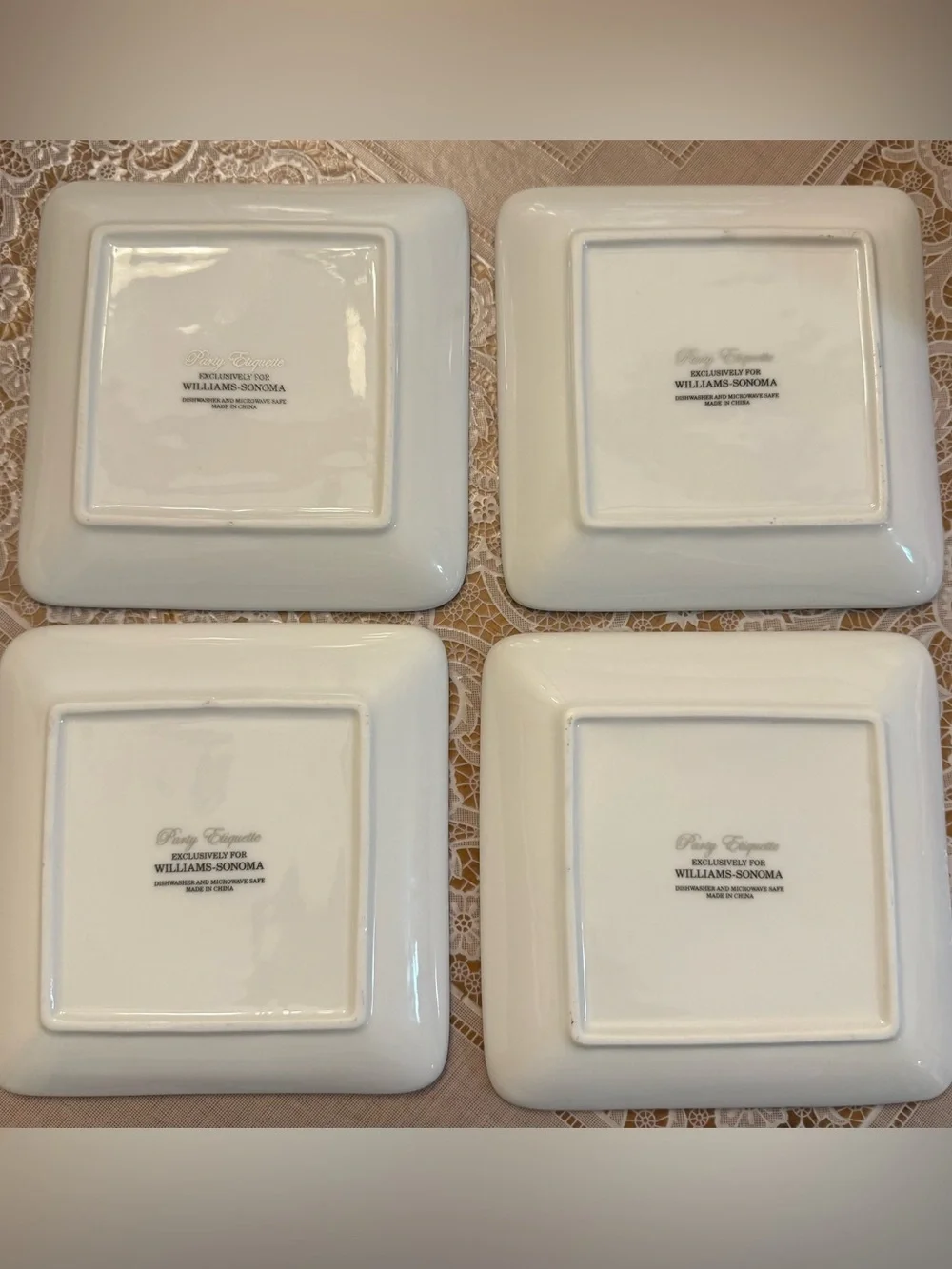 WILLIAMS SONOMA Plates Appetizer Dessert Etiquette Hostess Rules  Set of 4